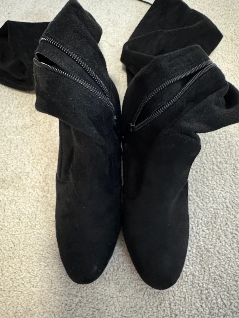 Women's Over-the-Knee Black Suede Block Heel Zip Boots